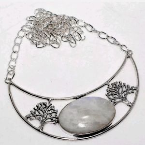 New Rainbow Moonstone Tree of Life Silver Necklace